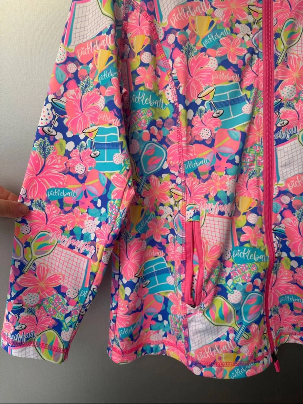 Lulu B Pickleball Print Zip Up Jacket Large UPF 50+ Sun ProtectionLong Sleeve